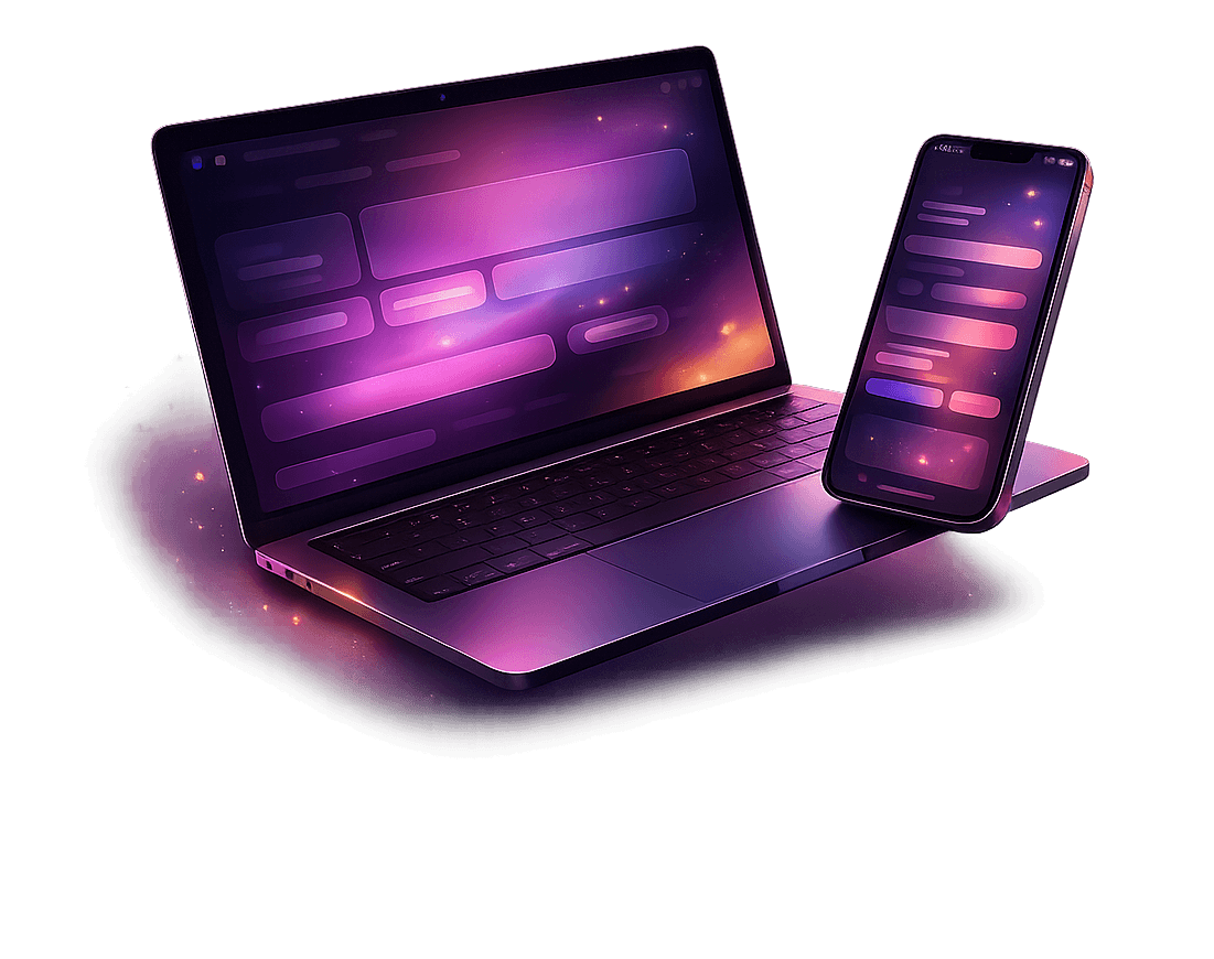 Laptop and mobile phone displaying a modern purple and pink business website design